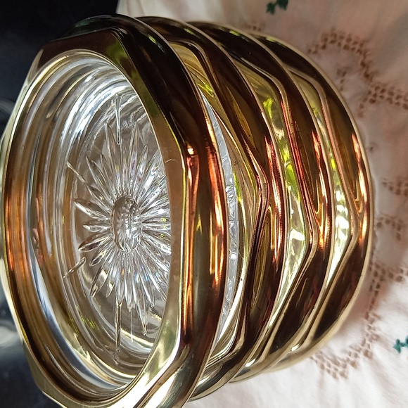 Set Of 4 Vintage Gold Plated Glass Coasters - Picture 4 of 4